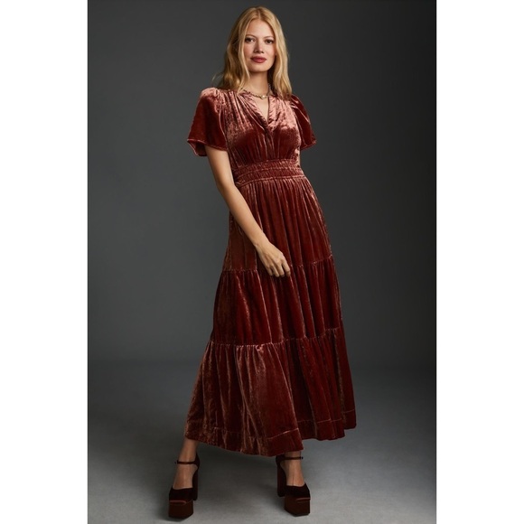 ANTHROPOLOGIE Somerset Collection Velvet Edition Maxi Dress Size XXS NWT - Picture 7 of 8